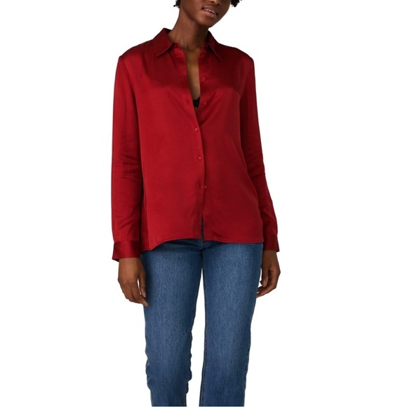 French Connection Ennis Satin Shirt Bright Red XS - Picture 1 of 2